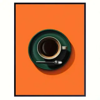 XINBAO Vintage Mid Century Espresso Kaffee Illustration Kunstdruck Poster, für Büro Küche Bad Bar Shop Leinwand Wanddekoration 60x80cm mit Rahmen