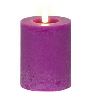 Lumineo LED Kerze mit Timerfunktion 7x11cm Wachs - flackernde Flamme Effekt - Echtwachskerze batteriebetrieben - Wachskerze Stumpenkerze Rustik Lila Warmweiß