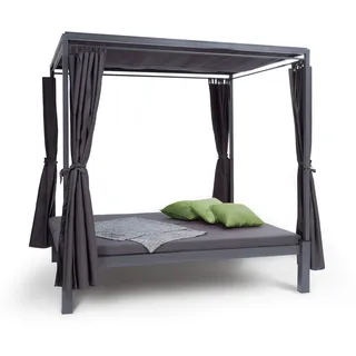 blumfeldt Senator Lounge - Doppel-Gartenliege mit Sonnendach, Lounge-Pavillon, 188 x 208 x 205 cm, komfortable Polsterung, Sichtschutz-Vorhänge, wasserfest, Stahlrahmen, max. 350 kg, grau
