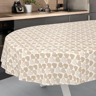 ANRO Wachstuch-Tischdecke abwaschbar Herz 180 x 140 cm Beige