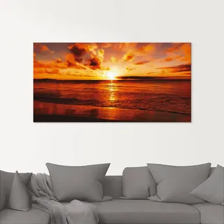 Glasbild ARTLAND "Schöner Sonnenuntergang Strand", orange (farbe bild(er): orange), B:100cm H:50cm, Bilder, in verschiedenen Größen