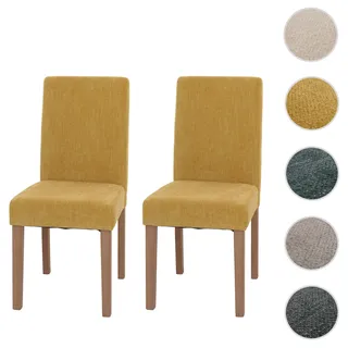 Einzelst�ck | 2er-Set Esszimmerstuhl Littau, Stuhl Küchenstuhl Hochlehner, Stoff/Textil Chenille Holz ~ gelb, naturfarbene Beine