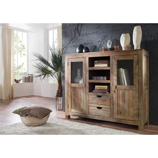 MASSIVMOEBEL24.DE Highboard Sheesham grau geölt Nature Grey #63