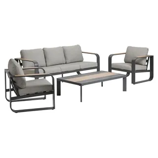 Dehner Gartenlounge Salo, inkl. Sitzpolster / Dekokissen / Beistelltisch, bis zu 5 Sitzplätze, Aluminium / Olefin, anthrazit / hellgrau / natur - Dunkelgrau/Hellgrau/Naturbelassen