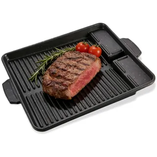 Grillplatte 32 × 26 cm Antihaftbeschichtet, Rechteckige Grillpfanne für Gaskocher & Camping, Aluminiumguss Grillaufsatz Raucharm für Gasgrill, Herd & Outdoor BBQ (32CM)