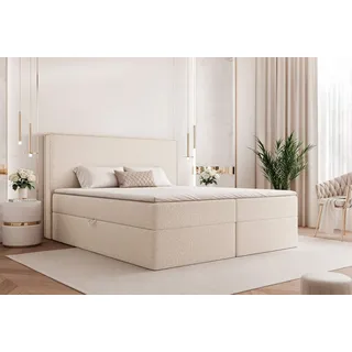 Goldstoff Boxspringbett Modernes Komfortbett "NORDIC DREAM" mit Stauraum & stilvollem Kopfteil (120–200x200 cm, Seitenhöhe: 54 cm), Komfortables Stauraumbett mit Bonellfederkern & Komforthöhe