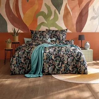 Estella Regina Blätter Schwarz 135 x 200 cm + 80 x 80 cm