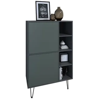 Vladon Sideboard Havana V1 (Schrank mit 2 Türen und 4 offene Fächer, Kommode Made in Germany), Anthrazit matt / Anthrazit matt (124 x 79 x 35 cm) grün