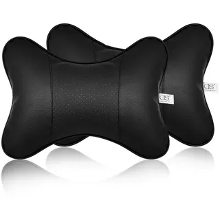 ds. distinctive style Auto Nackenkissen 2 Stück PU Leder Reisekissen für Kopfstütze Nackenstütze für Autositz - Schwarz