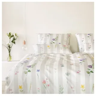 ELEGANTE Flowerstripe Mako Satin Beige 135 x 200 cm + 80 x 80 cm