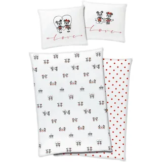 Disney Mickey & Minnie Mouse Bettwäsche Love 80x80 + 135x200 cm 100% Baumwolle mit Reißverschluss