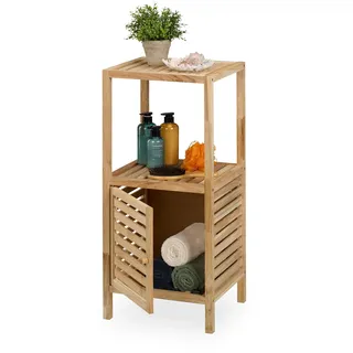 Relaxdays Badezimmerregal, Walnuss, Tür, 2 Ablagen, HBT: 86 x 40 x 36 cm, Standregal für Bad & Küche, freistehend, Natur