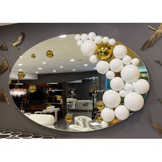 Casa Padrino Luxus Designer Spiegel Weiß / Gold 190 x H. 120 cm - Ovaler Wandspiegel - Garderoben Spiegel - Luxus Möbel - Hotel Möbel - Designer Möbel