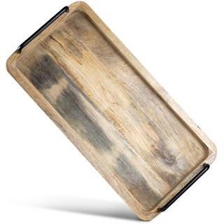 Novaliv Serviertablett aus Mangoholz 50 x 24 x 2,5 cm/hochwertiges Holz Tablett mit Griffen/Robustes Serviertablett mit Henkel für Speisen, Getränke oder als Dekoration
