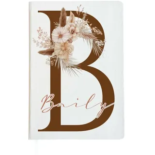 Manufaktur Liebevoll | Notizbuch mit Namen Tagebuch Frauen Notizbuch personalisiert Hardcover Notizbuch A5 Journal Notebook Liniert Geschenk Damen mit Gravur Buchstabe Braun Floral
