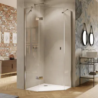 HÜPPE Solva teilgerahmt 5-Eck Schwingtür 1-flüglig links mit 2x Festteil 100/100 x 200 cm, Glas ohne Anti-Plaque, Duschkabinen, S25002123380,
