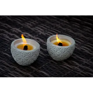 Gedankenwunder Manufaktur Feuerschale 2er-Set Beton Outdoor Kerze Ornament Feuer Dauerdocht mit Kerzenresten grau