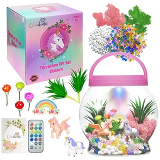 Coradoma Kreativset Terrarium Kit für Kinder DIY Bastelset mit Nachtlicht Lampe Deko, Junge und Mädchen Geschenke rosa
