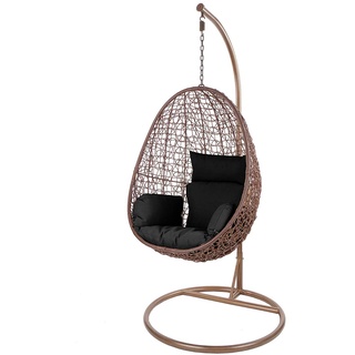 Kideo Swing Chair, Lounge-Möbel, Loungesessel Polyrattan, Hängestuhl, Hängesessel mit Gestell & Kissen (braun/schwarz)
