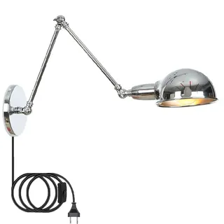 industrial Wandleuchte mit Schalter, Retro Vintage Wandlampe in Chrom Verstellbar Schwenkbar Lange Arm 30cm+30cm Wandbeleuchtung mit Stecker Schlafzimmer Nachttischlampe Wand-Leselampen E27 Innenlampe