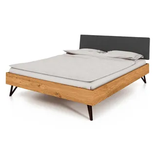 Natur24 Bett Bett Rolo 1 Sonderlänge 180x220 Wildeiche mit Polsterkopfteil Schwarz schwarz