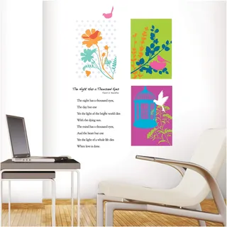Ambiance Sticker Wandtattoo WandaufkleberGrafische Blumen und VögelSelbstklebender Wandaufkleber für Mädchen, Kinderzimmer und Wohnzimmer – H70 x L50 cm