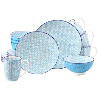 CreaTable Kombiservice Mediterran 16-tlg. blau/Traditionell keramische Motive