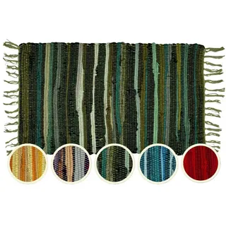 Marrakesch Orient & Mediterran Interior MARRAKESCH Teppich Läufer handgewebt Callum Dunkelblau Cotton Rug klein 50x90 cm | Boho Streifen Teppiche aus Baumwolle mit Fransen | Fußmatte Vorleger | Wohnzimmer, Küche, Flur