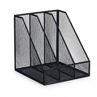Relaxdays Stehsammler, A4, 3 Fächer, Mesh-Design, HBT: 26 x 24 x 26 cm, Büro & Home-Office, Stehordner, Metall, schwarz