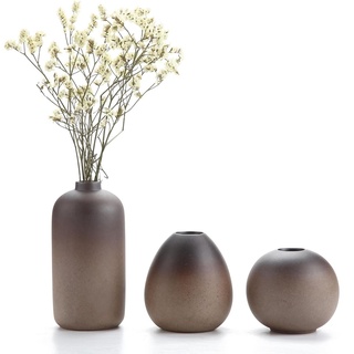 ComSaf Keramik Blumenvasen Klein für Einzelblüten Japanischer Stil Dekovasen 3er-Set, Mini Vasen für Tischdeko für Wohnzimmer, Büro und Hochzeit Vase für Pampasgras