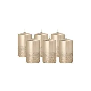 Stumpenkerze Papstar Safe Candle, bis zu 36 h, selbstlöschend, Ø 60 x H 100 mm, Paraffin, gold, 6 Stück
