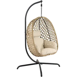 di volio Hängesessel SOMI mit Gestell - Hängesessel Outdoor aus PE-Rattan mit Stahlgestell, wetterfest & bequem (Beige)