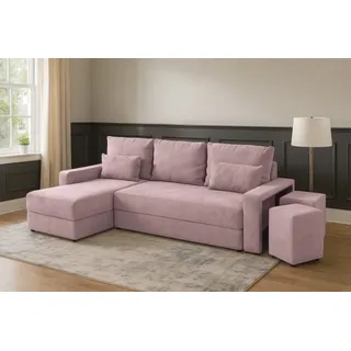Ecksofa Schlafsofa L-Form mit Schlaffunktion Stauraum 2 Hocker