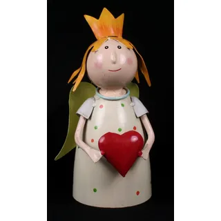 FVLFIL Schick-Design Zaunhocker Prinzessin mit Herz Creme Dekofigur aus Blech 23 cm Figur Metall Garten Deko Garten Balkon