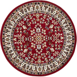 andiamo Teppich Oriental - Wohnzimmerteppich - orientalische Deko - Teppich Schlafzimmer pflegeleicht mit zeitlosem orientalischem Muster 120 cm Rund Rot