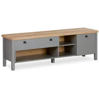 Homestyle4u 2490, TV Board Grau TV-Schrank Lowboard TV-Bank Sideboard Holz Natur Stauraum - Grau