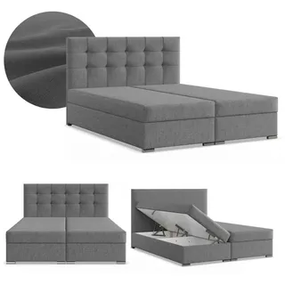 Boxspringbett 140x200 mit 2 Bettkästen, Kontinentales Bett mit Bonell Matratze, Doppelbett mit Kopfteil, Geflecht Grau, Dunkelgrau ELDA 140 x 200 - Grau