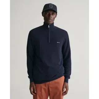 Gant für Herren. 8040523 Baumwollpikee-Pullover mit halbem Reißverschluss navy (L), Lässig, Baumwolle, Langarm, Marine
