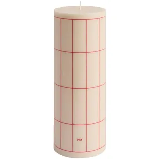Hay Stumpenkerze Column Candle Large Off-white with red grid check