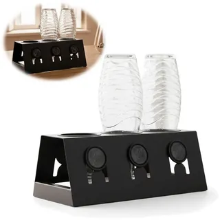 LS-LebenStil Flaschenhalter Metall Flaschenständer Schwarz passend für 3 Sodastream Flaschen, (Schwarz Mattiert - mit Abtropfschale - ausziehbar - Abtropfständer, 1-St., Abtropfgestell für Emil Flaschen Crystal Flaschen) schwarz