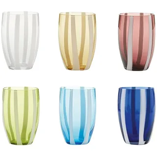 Zafferano Gläser-Set Gessato, bunte und handgemachte Gläser Mischbox, 6- teiliges Set blau|bunt|grün