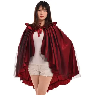 BLESSUME Mittelalterlicher Cape Steampunk Damen Viktorianischer Rüschenrock (Rot) - Einheitsgröße