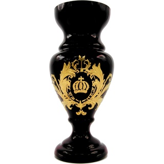 Pompöös by Casa Padrino Luxus Pokal Vase mit 24 Karat Vergoldung Schwarz / Gold Ø 14 x H. 30,5 cm - Pompööse Blumenvase designed by Harald Glööckler