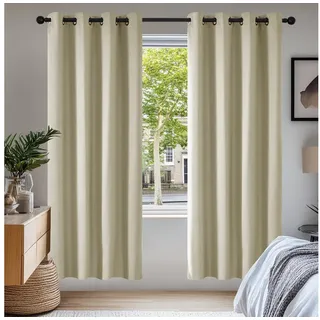 Deconovo Verdunkelungsvorhang Dicke Gardine mit Ösen Wohnzimmer Thermogardine gegen Kälte, 175x140cm(HöhexBreite), Beige, 2er Set
