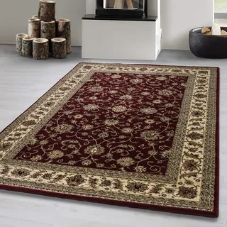 Carpetsale24 Orient Teppich 80x150 cm Rot, Kurzflor & Pflegeleicht, Klassisches Muster, Flurteppich Vintage Stil für Schlafzimmer oder Gästezimmer