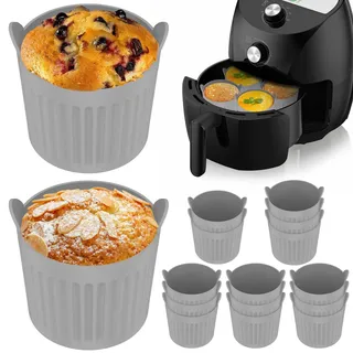 TNTGMG Backformen,16 Stück Silikon Muffinförmchen,6×6,5 cm,Wiederverwendbare Muffinformen zum Backen, Antihaft, BPA-frei, lebensmittelechte Flexible Formen für Cupcakes, Muffins, Nüsse(Grau)