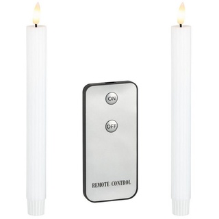 Coen Bakker Deco BV LED-Kerze Wax Candles (Set, 3-tlg), Stabkerzen 2 Stück weiß geriffelt Fernbedienung 23cm weiß