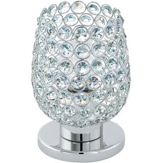 EGLO Tischlampe Bonares 1, 1 flammige Tischleuchte, Elegant, Nachttischlampe aus Stahl und Kristall, Wohnzimmerlampe in Chrom, Klar, Lampe mit Schalter, E27 Fassung