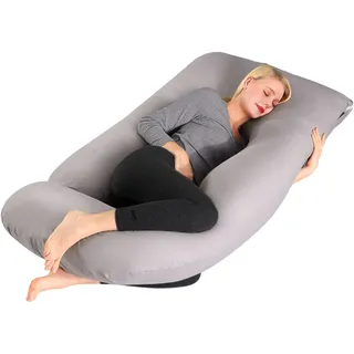 Lannvan Schwangerschaftskissen, J-förmiges Seitenschläferkissen zum Schlafen, Stillkissen XXL, 3KG Body Pillow Pregnancy Pillow mit Abnehmbarem und Waschbarem Bezug aus 100% Baumwolle, 145x70cm(Grau)