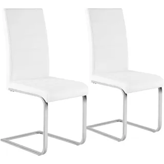 WOLTU Esszimmerstühle 2er Set, Schwingstuhl, Freischwinger Stuhl, Küchenstuhl, Polsterstuhl, mit hoher Rückenlehne, Kunstleder, für Esszimmer Esstisch Küche Wohnzimmer Büro, Weiß, BH378ws-2